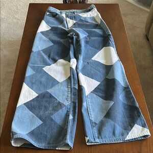 SHEIN Blue and White Flare Jeans
